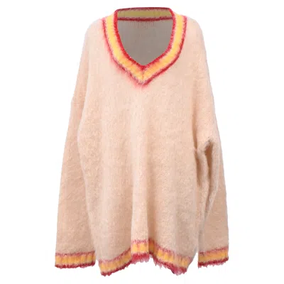 Marni Oversized V-neck Sweater In Multicolor Mohair In Black