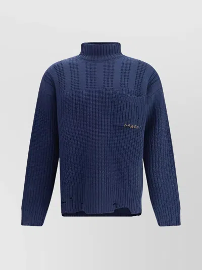 Marni Oversized Wool Knit Turtleneck Sweater In Blue