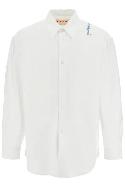 Marni Oxford Shirt With Pocket Detail In White