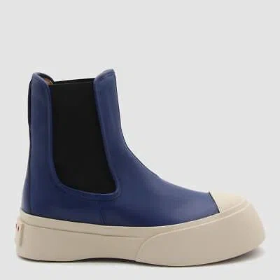 Pre-owned Marni 'pablo' Blue Nappa Leather Ankle Boots