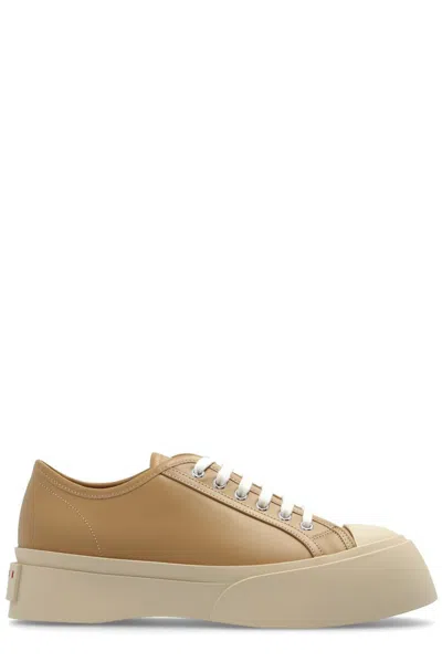 Marni Pablo Leather Flatform Sneakers In Beige
