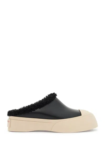 Marni Pablo Leather And Shearling Clog In Black