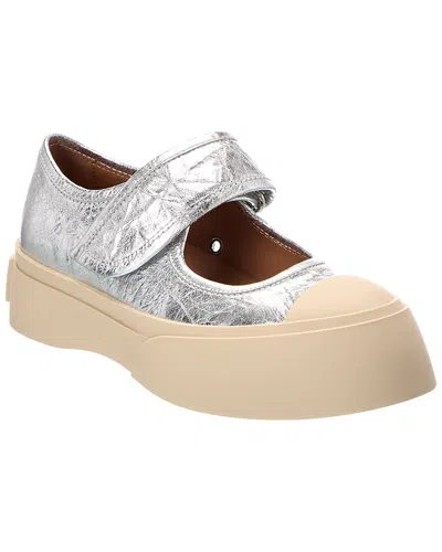 Marni Pablo Leather Ballerina Flat In Silver