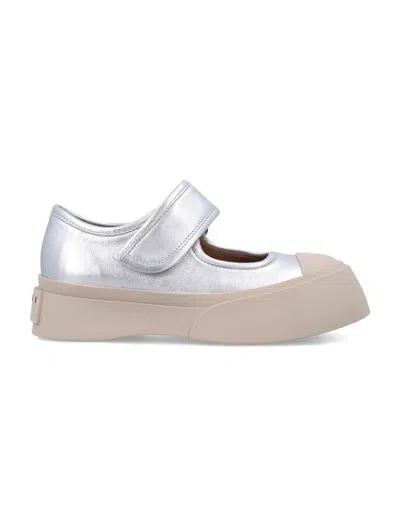 スニーカー Marni Silver llic Mary Jane Sneakers Marni: Silver Leather Mary Jane Sneakers | SSENSE