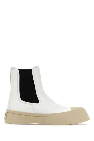 Marni Pablo Nappa Leather Ankle Boots In White