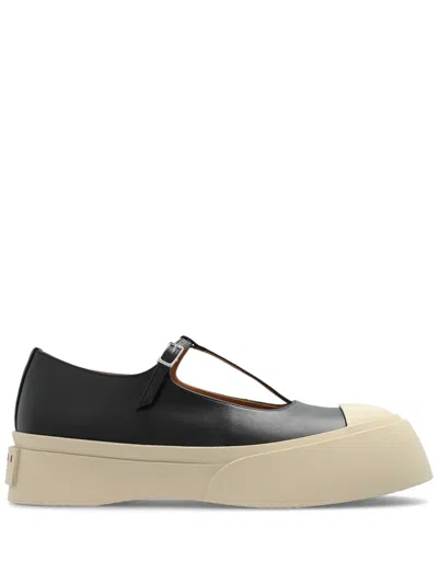 Marni Mary Jane Sneakers In Black Nappa Calf Leather In Multi