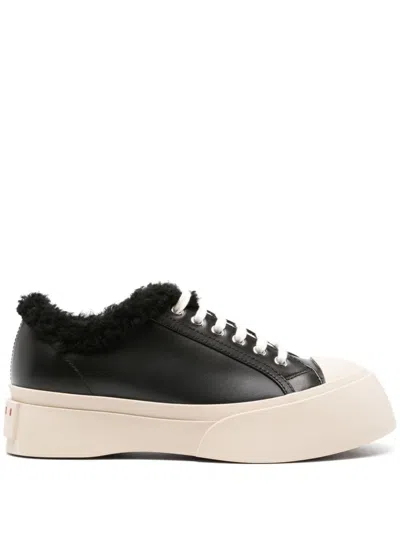 Marni Calf Leather And Shearling Pablo Sneakers In Black