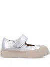 Marni Mary Jane Metallic Wrinkled Sneakers In 银色