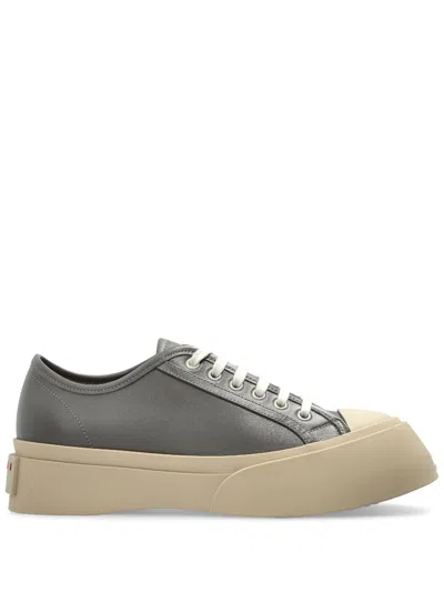 Marni Smooth Leather Sneakers With Contrast Sole And Subtle Branding In Gray