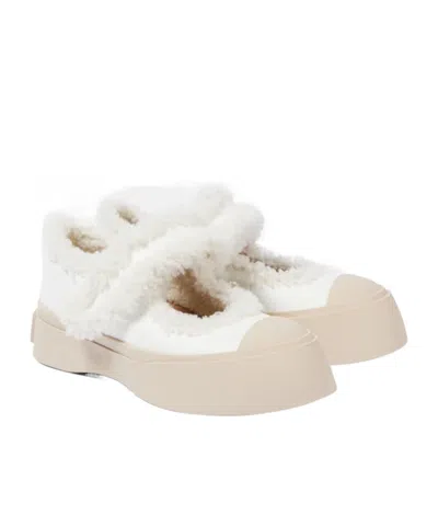 Marni Pablo Wool-lined Leather Flats In Nude