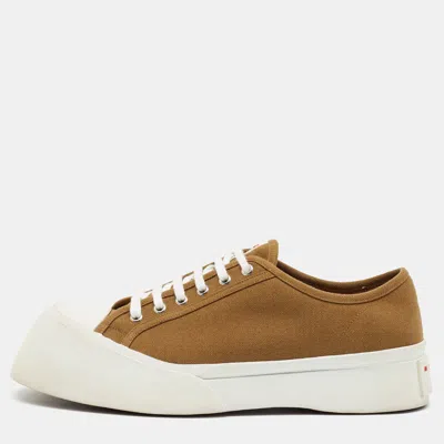 Pre-owned Marni Pablos Size 44 Brown Canvas And Rubber Lace Up Sneakers