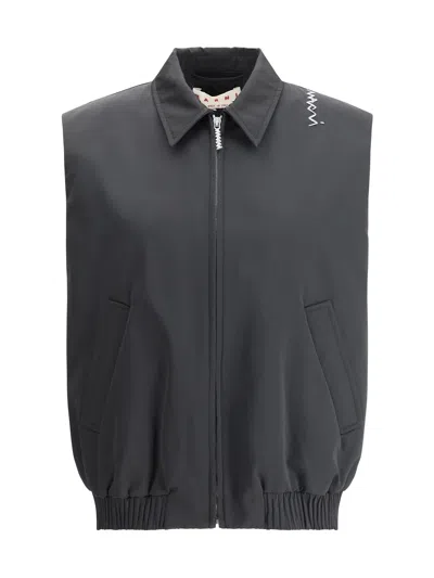 Marni Quilted Sleeveless Jacket With Elastic Hem In Black