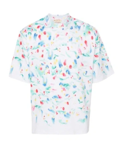 Marni Paint-splatter Cotton T-shirt In White