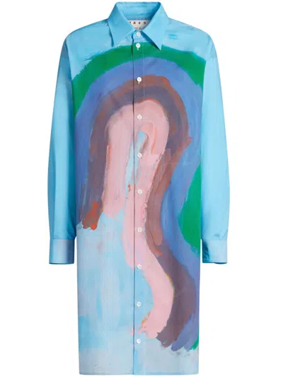 Marni Hemdkleid Mit Print In Blue