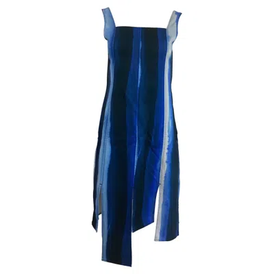 Marni Painted Stripe Midi Asymmetrical Dress In Blue Cotton