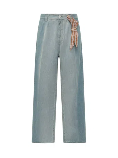 Marni Painted Trousers With Belt In Blue
