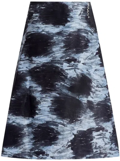 Marni Painterly A-line Skirt In Antique Silver