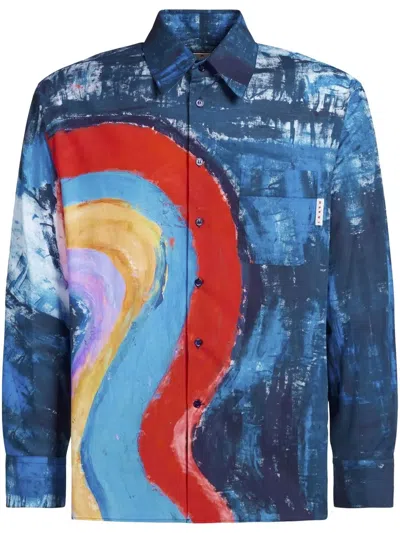 Marni Hemd Mit Malerei-print In Blue