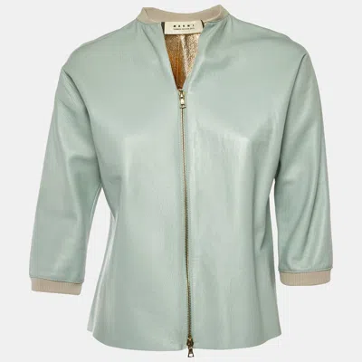 Pre-owned Marni Pale Blue Leather Zip Up Jacket S