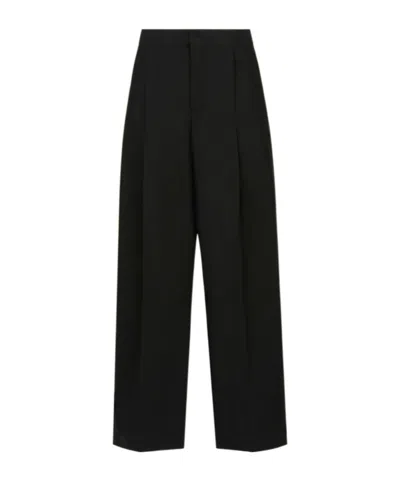 Marni Pale Peach Poplin Trousers With Maxi Pleats In Black