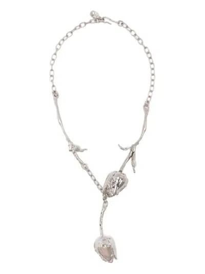 Marni Palladium-plated Metal Rose Necklace In Metallic