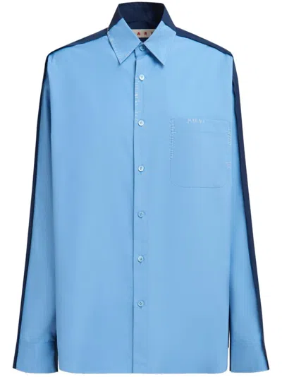 Marni Panelled Cotton Shirt In Blue