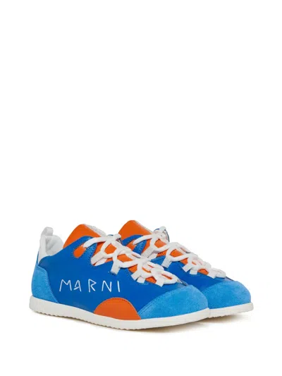 Marni Kids' Panelled Lettering Sneakers In Blue