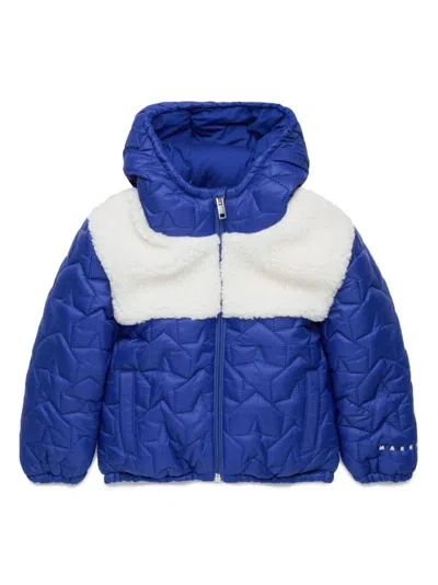 Marni Babies' Panelled Quilted Hooded Jacket In Blue