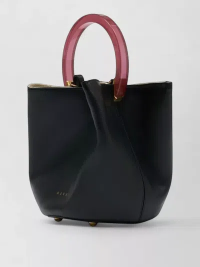 Marni Pannier Bucket Bag Leather Top Handle In Green