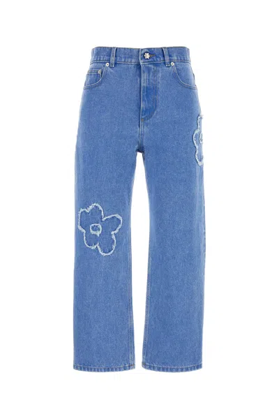 Marni Denim Jeans Featuring Floral Appliqué In Light Blue