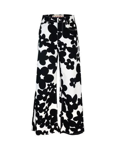 MARNI COTTON TROUSERS WITH BLACK AND WHITE DILLIES PRINT
