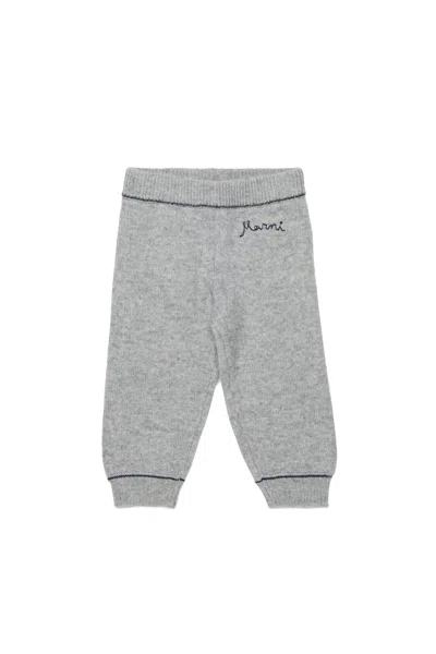 Marni Pantaloni Jogger In Misto Lana-cashmere Con Logo In Gray