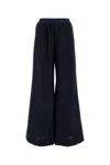 Marni Logo Elastic Waist Flared Wool Pants In Blue