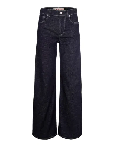 Marni Stretch Denim Wide Leg Pants In Blue