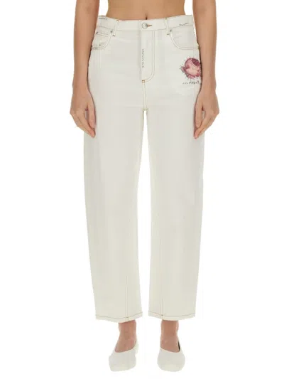 Marni Wide Leg 5 Pockets Pants With Logo-button In White