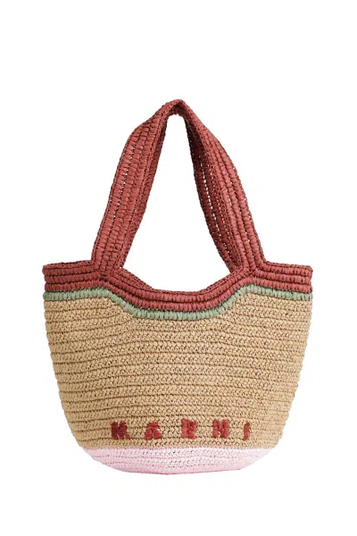 Marni Hobo Small Leather-trimmed Faux Raffia Tote Bag Bag In Brown