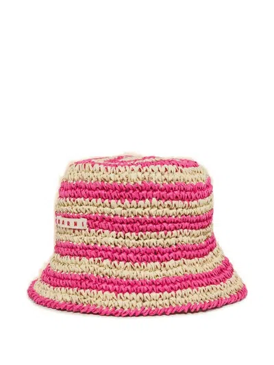 Marni Babies' Paper-raffia Bucket Hat In Pink