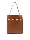 Marni Brown Structured Calfskin Shopping Bag With Ivory Details In Brown