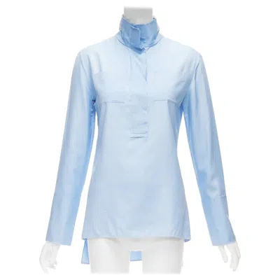 Pre-owned Marni Pastel Blue 100% Silk Raw Edge Collar Pocketed High Low Hem Shirt It38 Xs