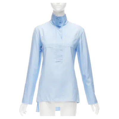 Pre-owned Marni Pastel Blue 100% Silk Raw Edge Collar Pocketed High Low Hem Shirt It38 Xs