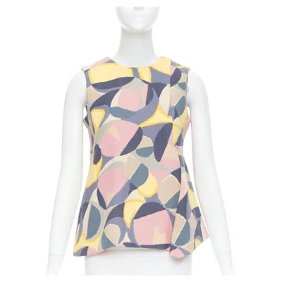 Pre-owned Marni Pastel Multicolor Abstract Print Asymmetric Peplum Top It38 Xs In Beige