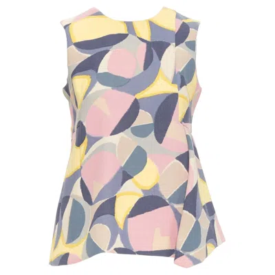 Pre-owned Marni Pastel Multicolor Abstract Print Asymmetric Peplum Top It38 Xs In Sand