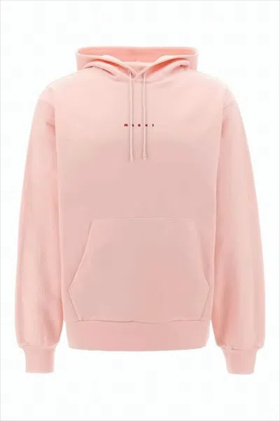 Marni Pastel Pink Relaxed Fit Hoodie With Front Kangaroo Pocket