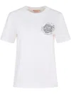 Marni White Cotton T-shirt With Rhinestone Rose In White