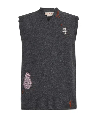 Marni Patch-detail Virgin Wool Vest In Black