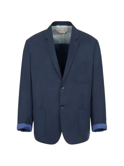 Marni Patch Pocket Two-button Blazer In Blue