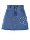 Marni Denim Mini Skirt With Floral Patch Detail In Blue