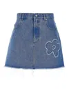 Marni Denim Mini Skirt With Floral Patch Detail In Azul Claro