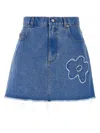 Marni Denim Mini Skirt With Floral Patch Detail In Light Blue