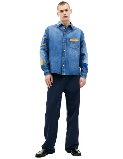 Marni Patchwork Denim Shirt In Blue